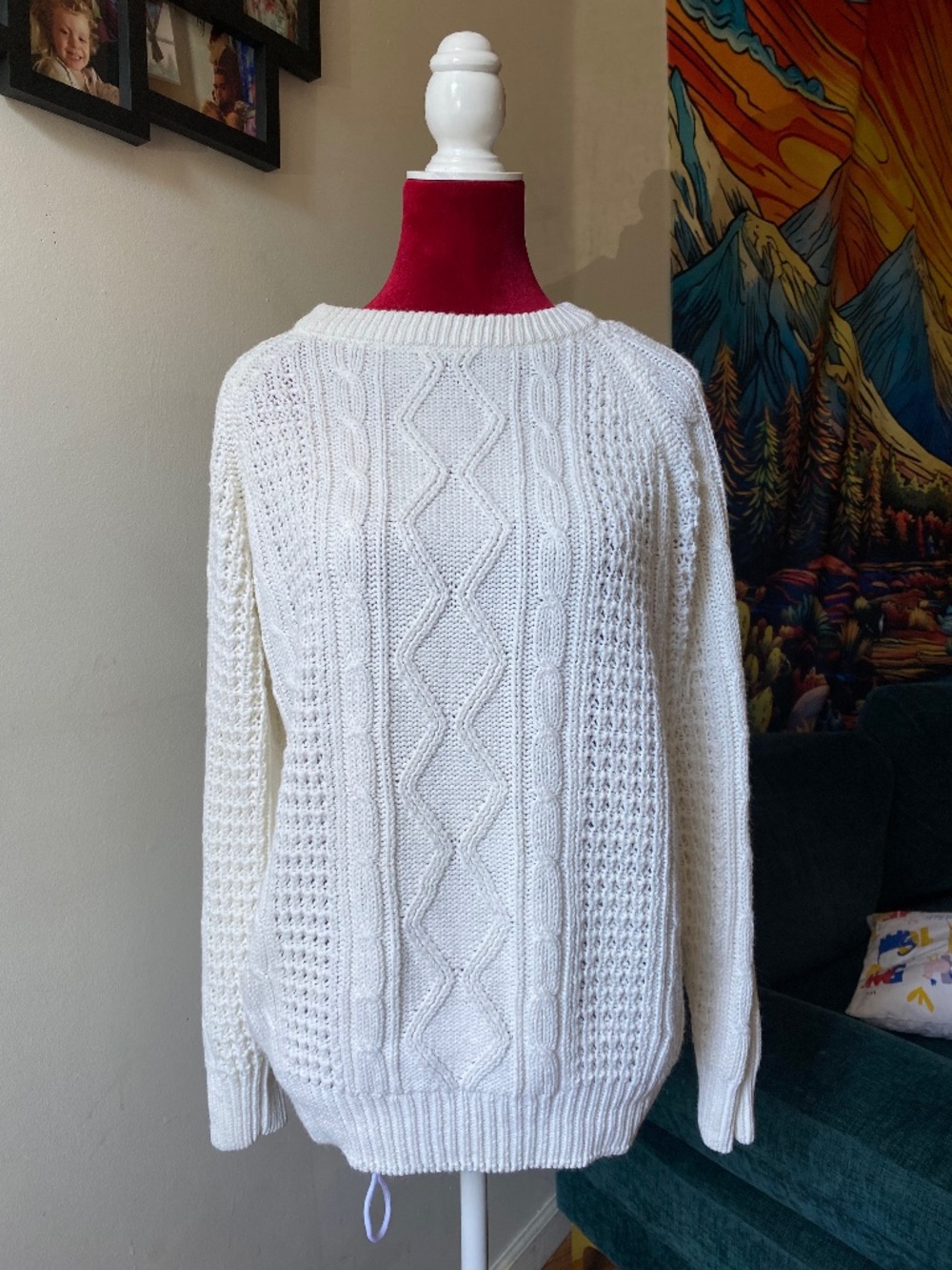 Vintage 80s Hot Gossip Cream Cable Knit Sweater Medium